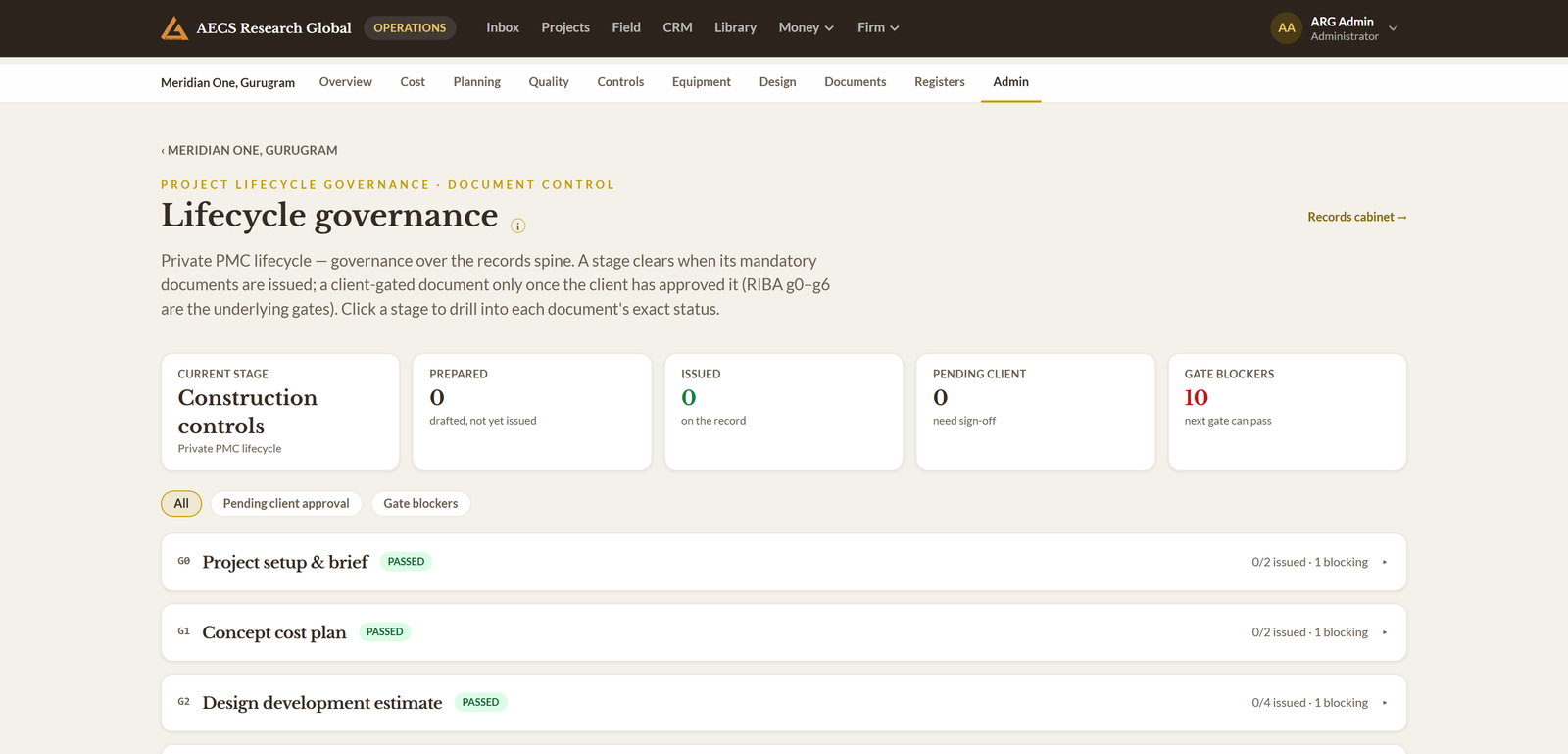 Module 02 · Stage tracking on submissions — a screen from the ArgAssure application