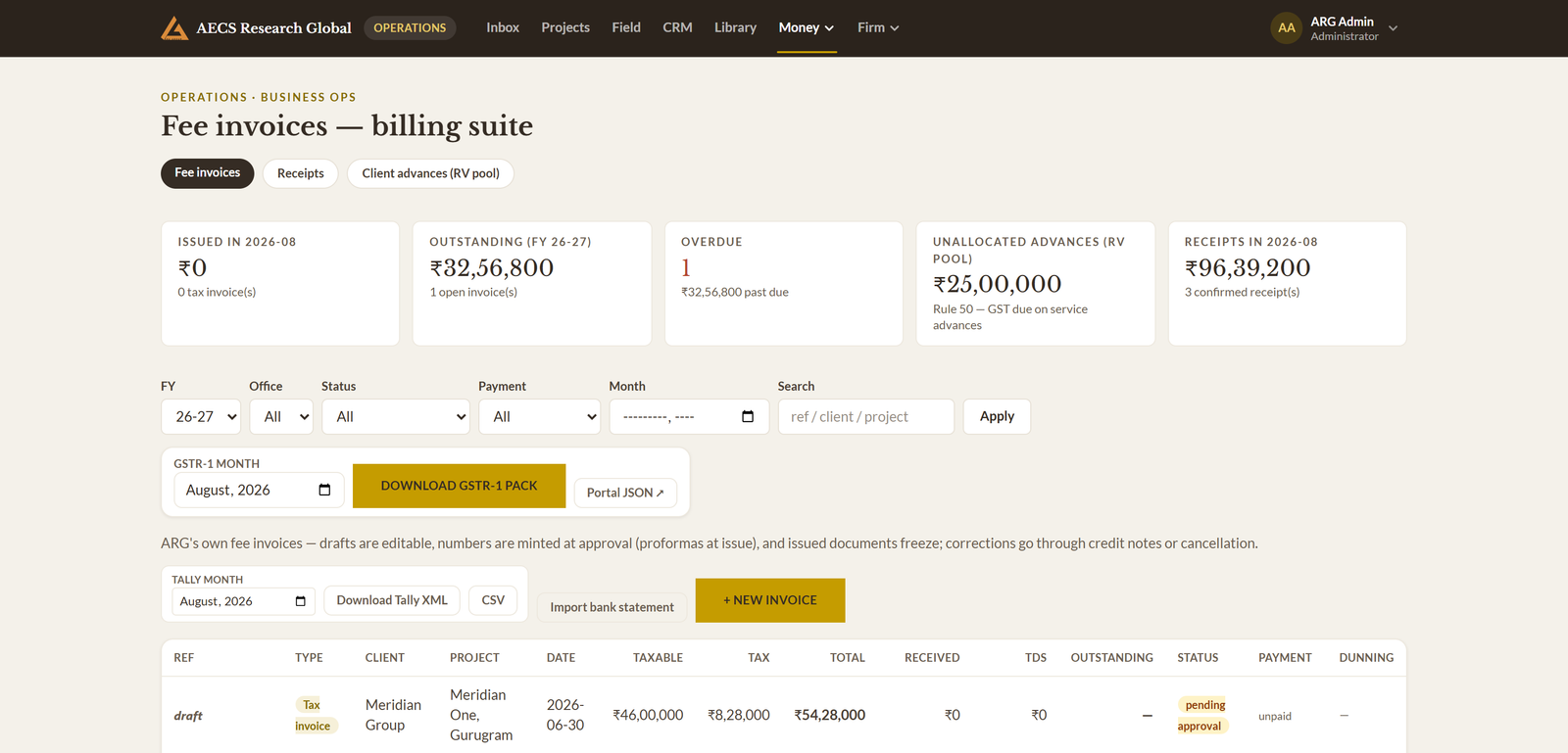 Module 08 · Billing & GST invoicing — a screen from the ArgAssure application