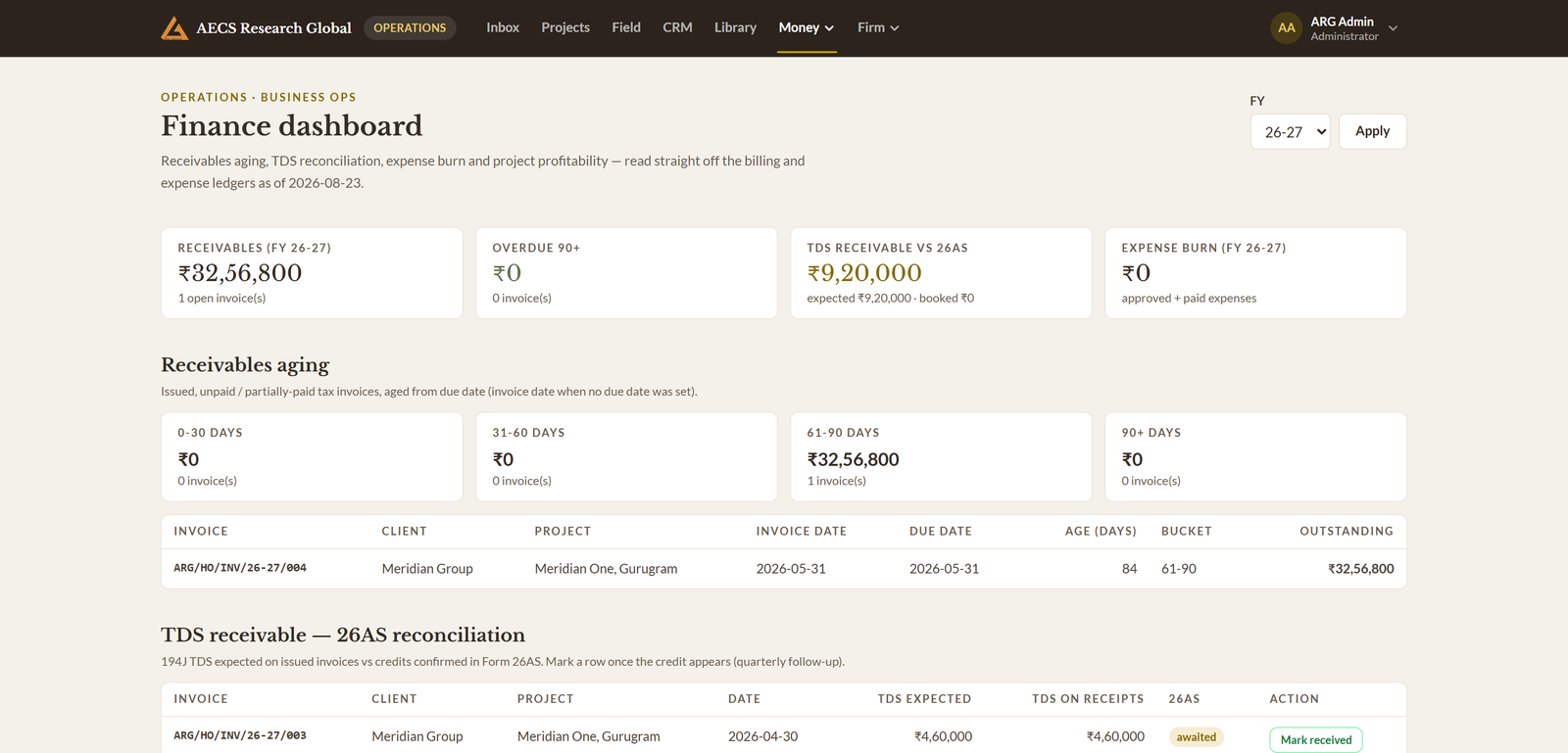 Module 10 · Work-done tracking — a screen from the ArgAssure application