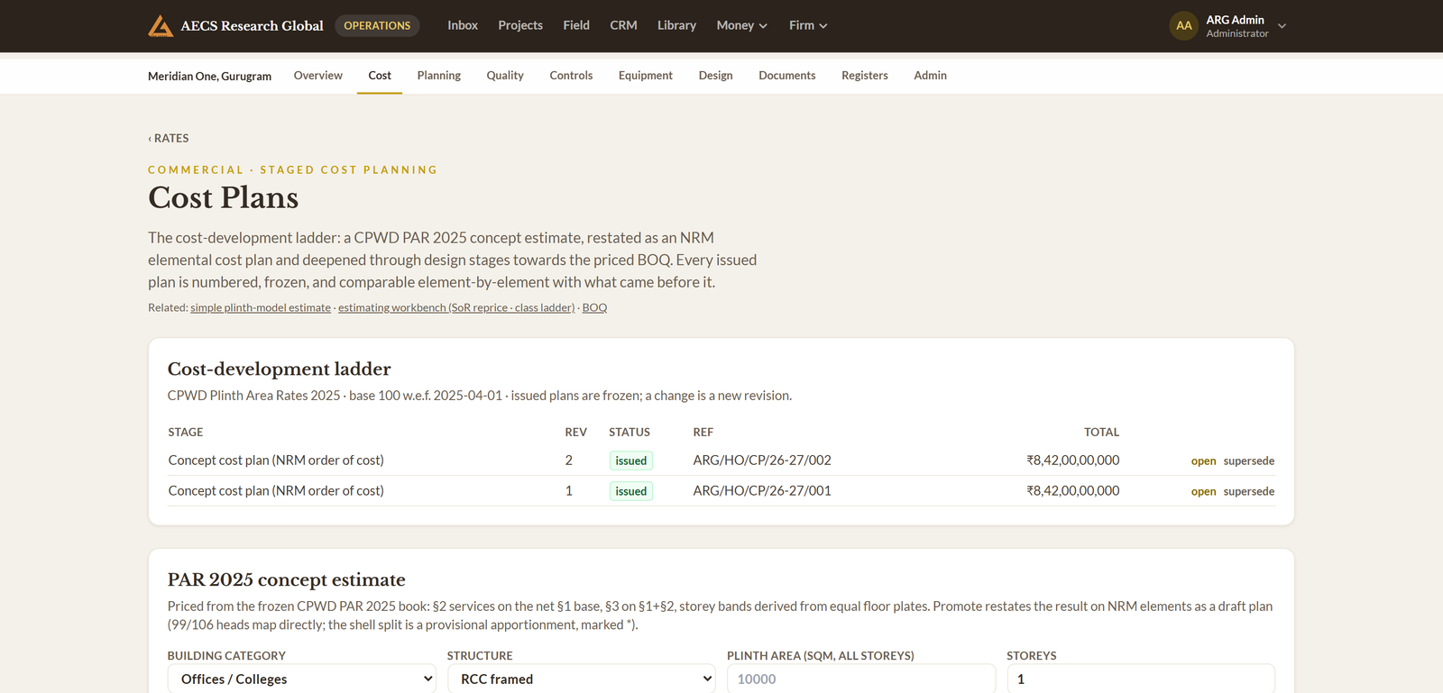 Module 02 · The estimating ladder — a screen from the ArgAssure application