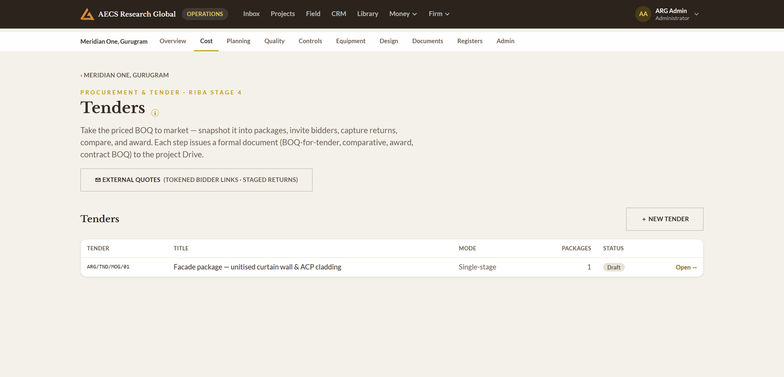 Module 04 · Tenders, award & contract rates — a screen from the ArgAssure application