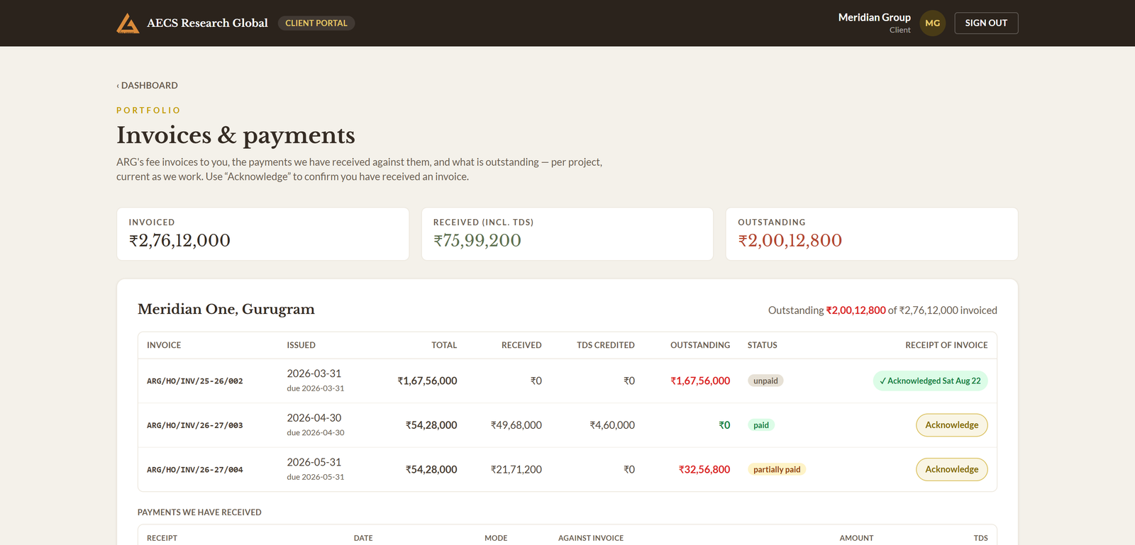 Module 05 · Billing lens & documents — a screen from the ArgAssure application