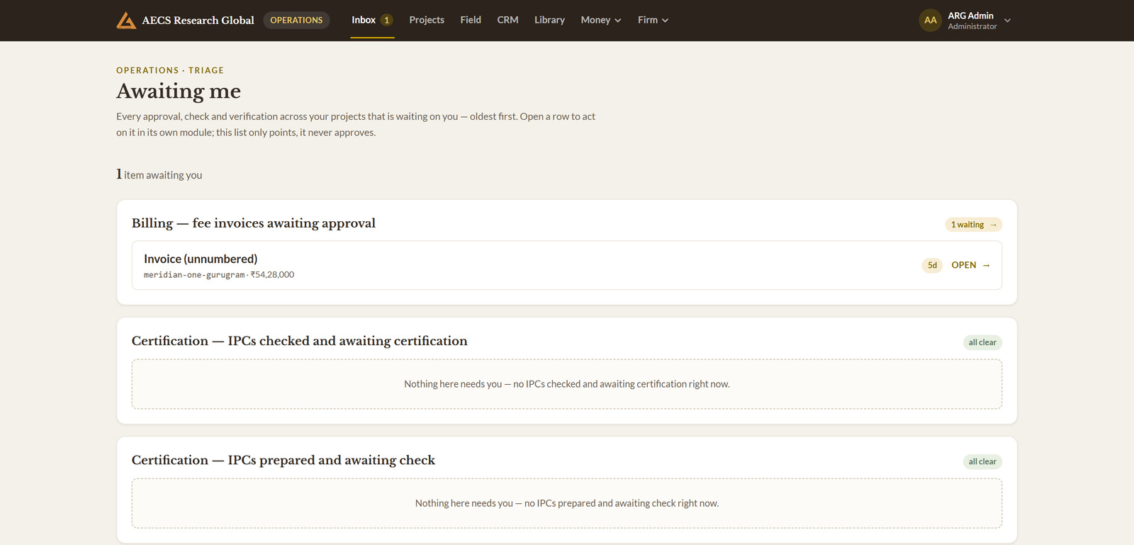 Module 04 · Proposal → work order → project — a screen from the ArgAssure application
